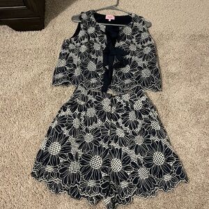 Floral Navy and White Women’s Two Piece Set